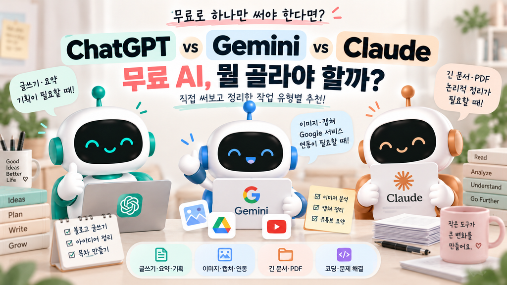 ChatGPT vs Gemini vs Claude 무료 비교를 안내하는 대표 이미지